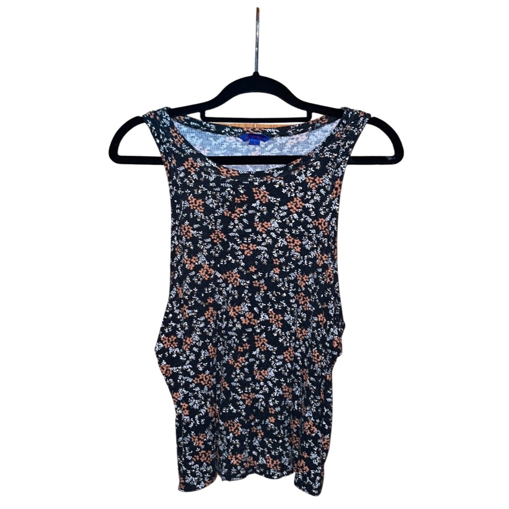 Aeropostale Ribbed Scoop Neck Floral Top - Black - Size L